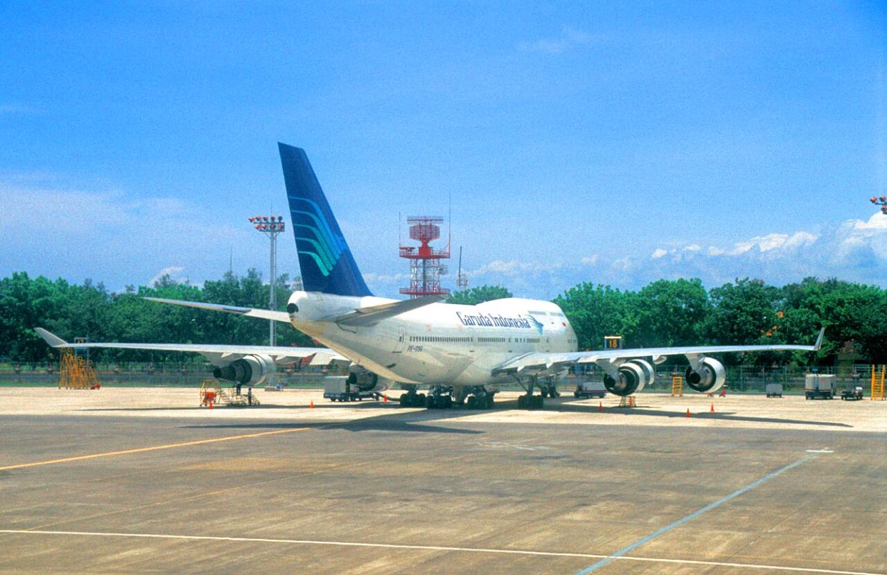 DPS Bali Garuda Indonesia Boeing B747 4U3 PK GSG at Ngurah Rai airport Denpasar b