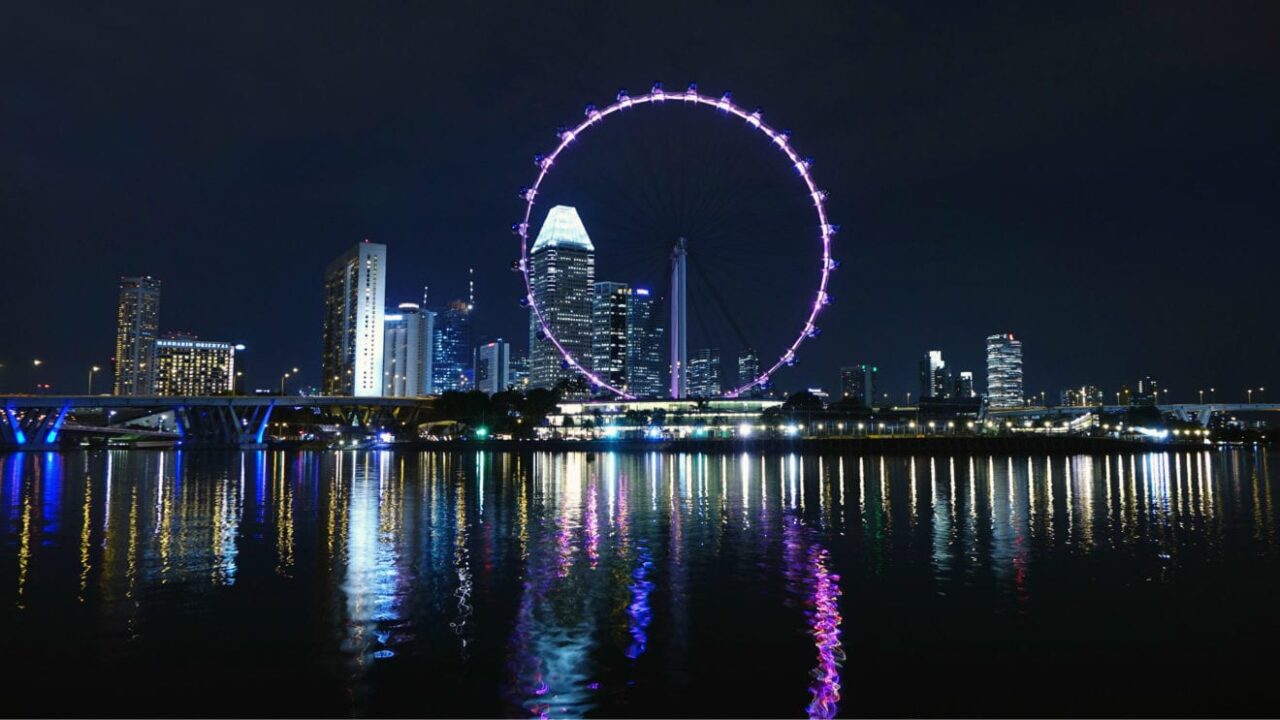 Singapore landscape at night Ferris wheel Singapore Flyer