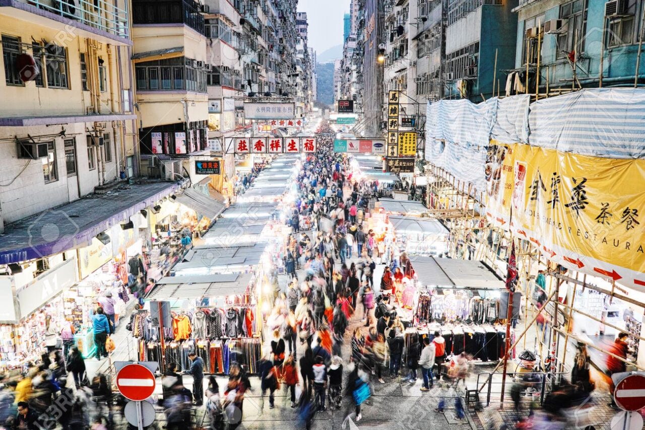 37711445 HONG KONG JANUARY 12 People shopping at Fa Yuen Street Market by night Fa Yuen Street is a retail st Stock Photo