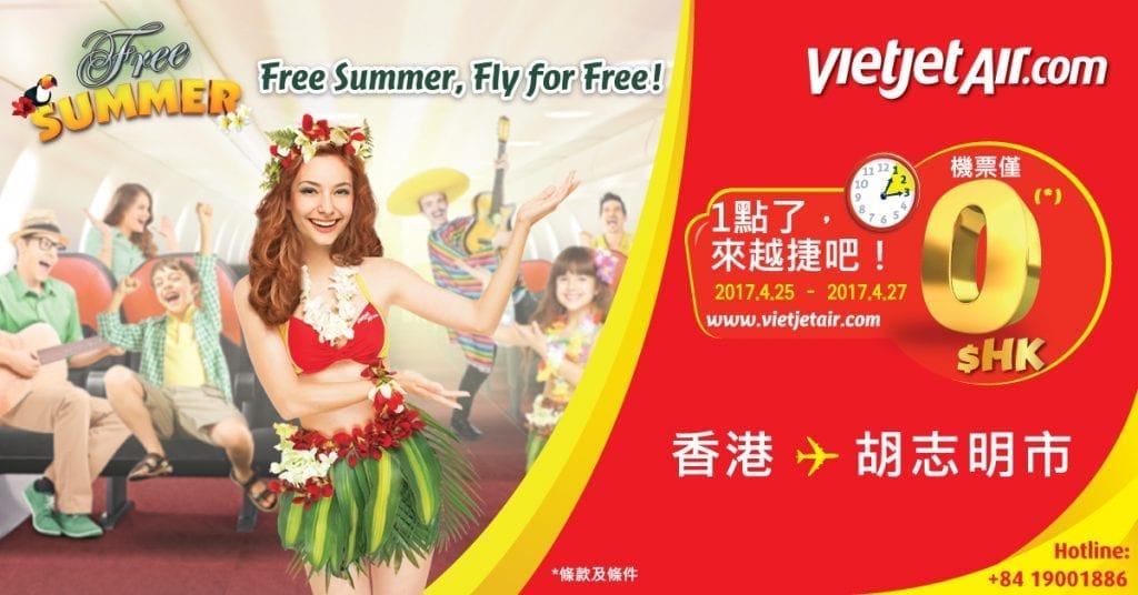 Vietjet releases promotional tickets from HKD 0 from Apr 25 to Apr 27 1300 to 1500